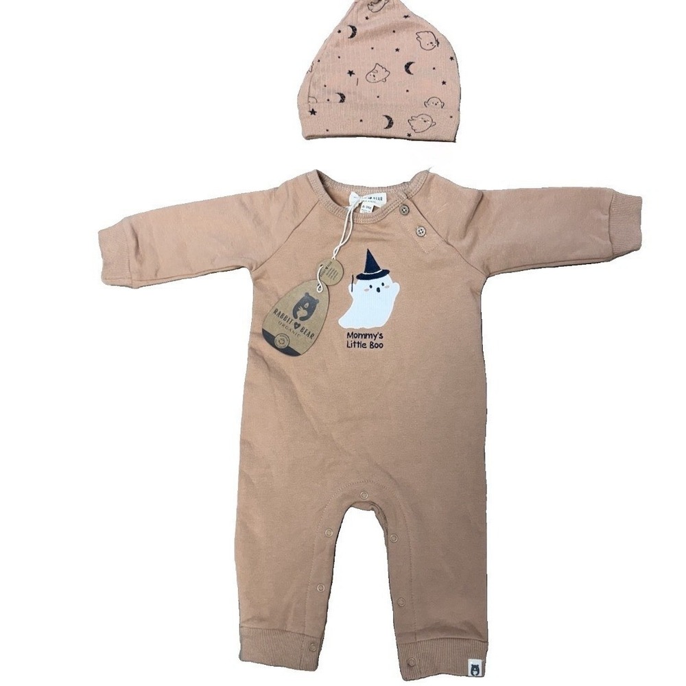 NWT Rabbit + Bear Halloween One Piece Pajama & Hat 6-9 Month Little Boo Organic